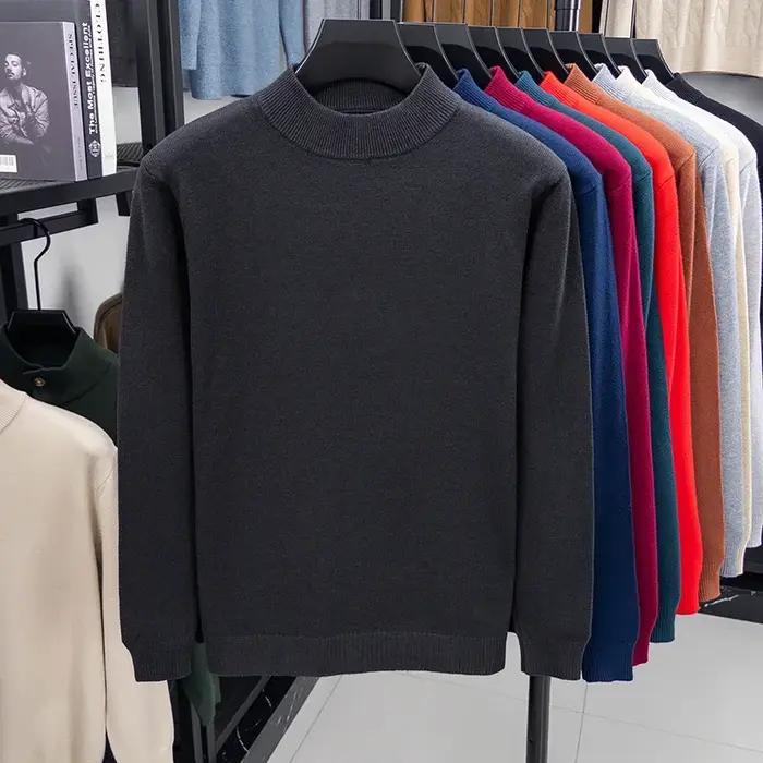 Pull en tricot demi-col roulé pour hommes, couleur unie, col montant, décontracté, automne/hiver, vê