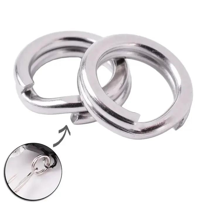 50 pièces/boîte anneau fendu en acier inoxydable pêche Double anneau fendu ovale anneau solide acces