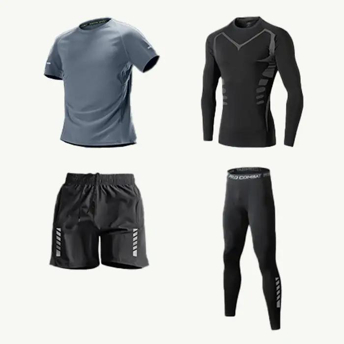 Ensemble de survêtement 4 pièces pour homme – Tenue de sport respirante pour l'entraînement et l'exe