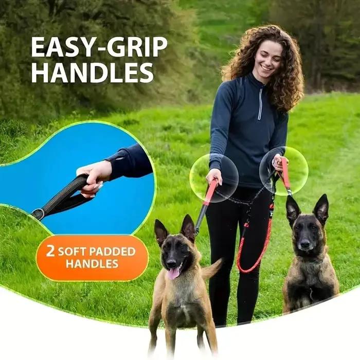 Double coupleur de laisse pour chien – Poignées rembourrées confortables