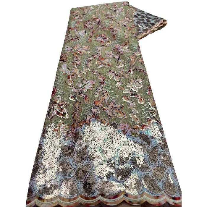 Tissu de dentelle africaine à sequins 5 Yards 2026 – Matière de dentelle Asoebi nigériane de haute q