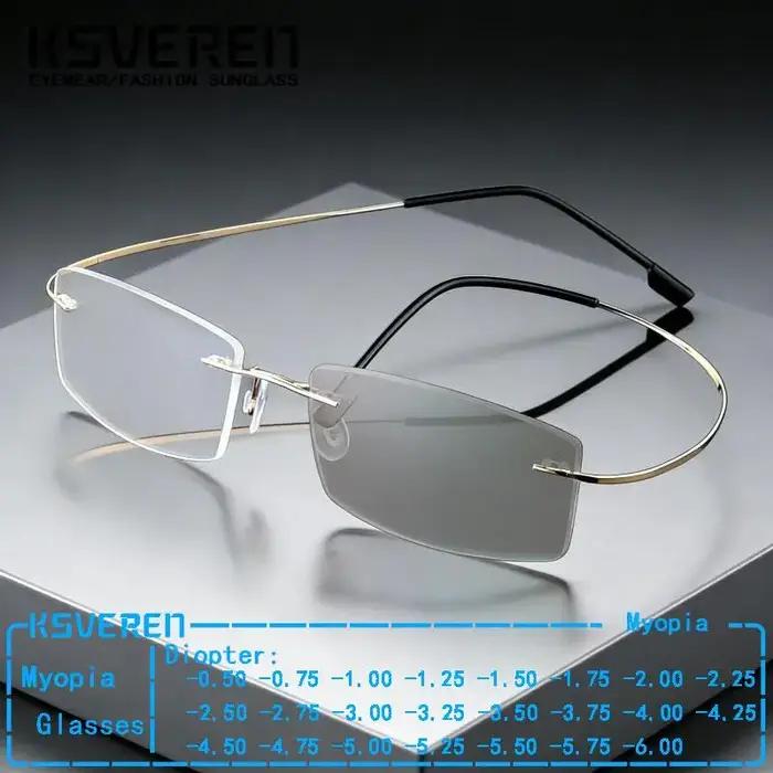 Lunettes de myopie photochromiques ultra légères sans cadre pour hommes, en alliage de titane, pour
