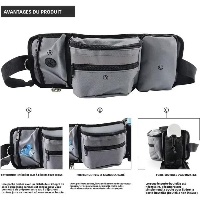 Poudres pour chien pour entraînement en plein air sac d'alimentation grand capacité récompense ajustable sac banane multi-usages balade chiens occasions spéciales