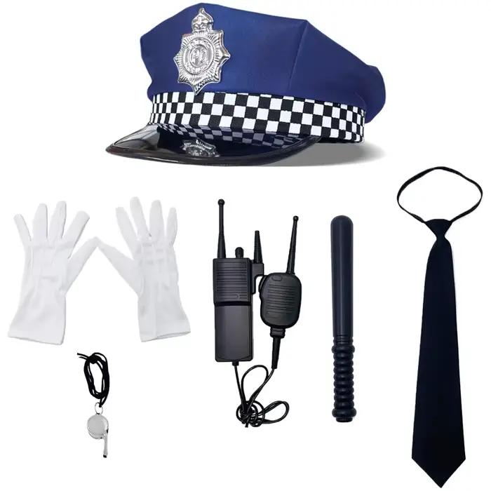 Ensemble de jeu de rôle de policier pour adultes, 6 pièces, chapeau de policier, bâton en plastique, talkie-walkie, cravate, gant, sifflet, accessoires de cosplay