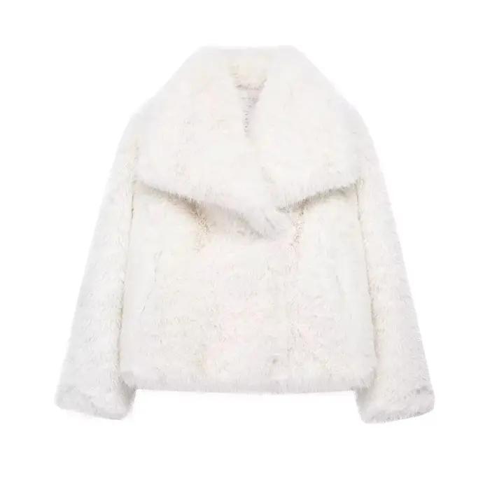 Manteau chaud en faux fourrure col rabattu coupe oversize élégant pour femme automne hiver ocassions spéciales confortable et pratique