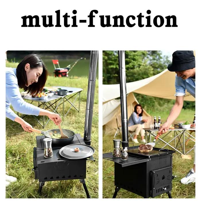 Poêle à bois portable pour camping pliant, chauffage extérieur et cuisinière de pique-nique compacte