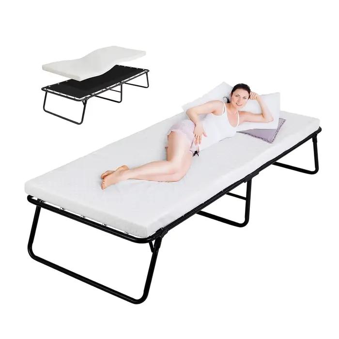 Lit pliant pliant avec matelas en mousse à mémoire de forme, cadre métallique, lit d'invité, 75 po x