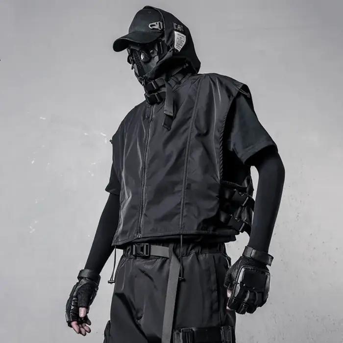 Fonction tactique ruban Patchwork conception Cargo gilet homme vêtements Techwear Style haute rue à capuche hauts sans manche chalecos
