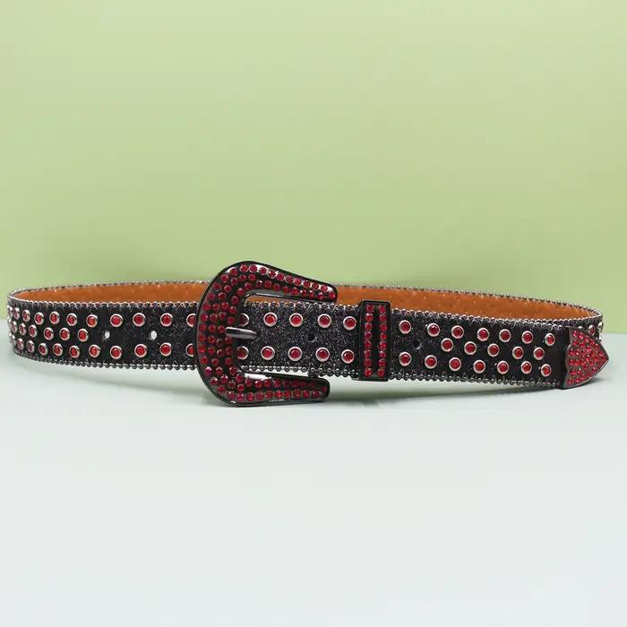 Ceinture en jean pour hommes et femmes, grande taille, en Denim occidental, à rivets brillants, en c