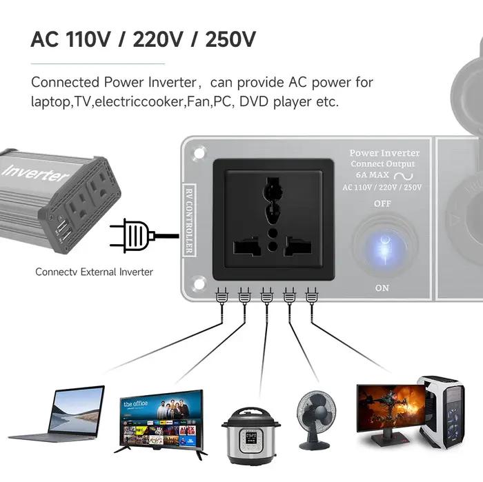Chargeur de voiture multifonctions, panneau en aluminium, onduleur AC110V 220V, double Port USB QC3.