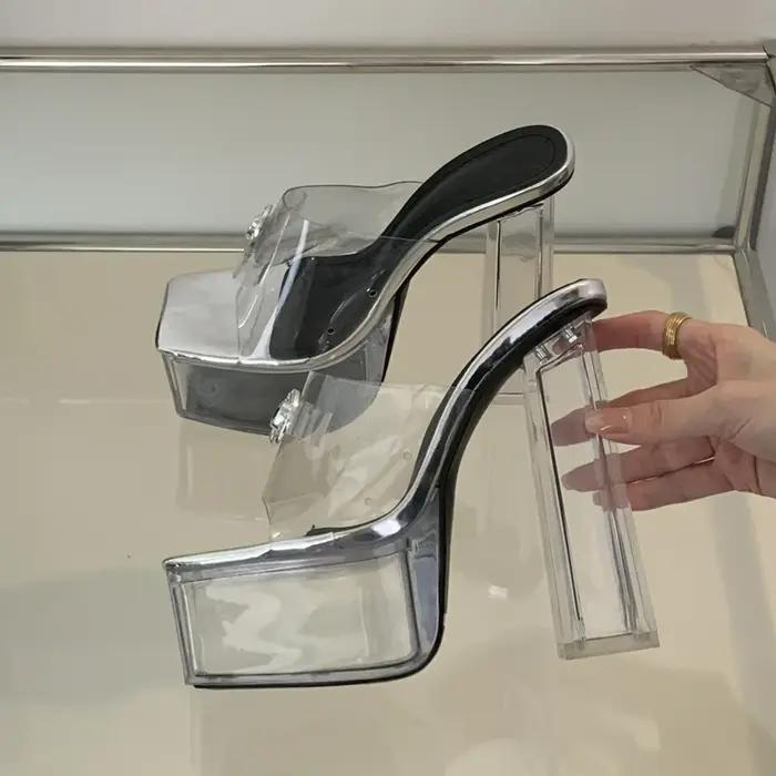 Eilyken-Pantoufles à plateforme en cristal argenté transparent pour femmes