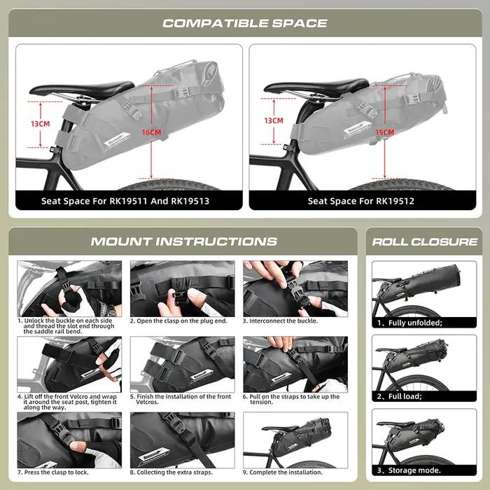 Bal inowalk-Sac de dégager de vélo étanche, rangement de grande capacité, sac arrière arrière, sacoc