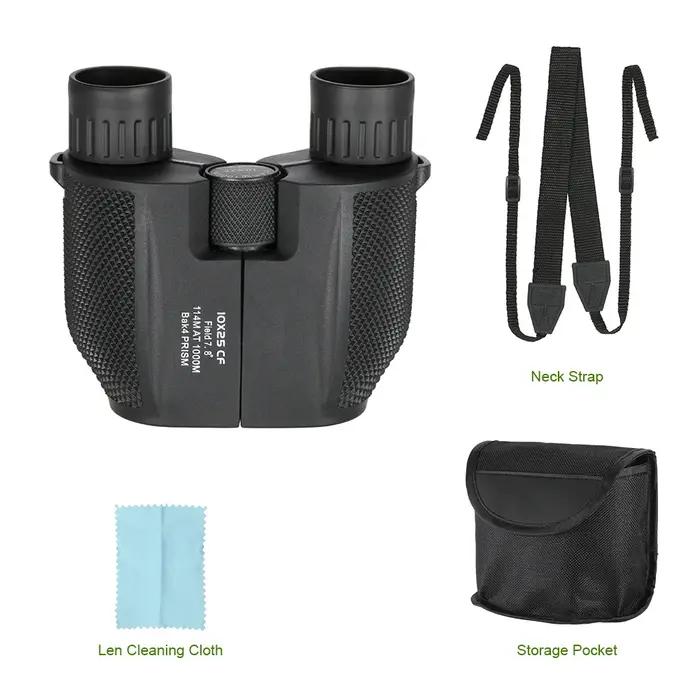 Jumelles professionnelles 10x25 BAK4 compactes - Télescope poche pour chasse sports extérieurs