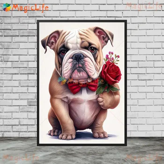 Chien avec fleurs de roses