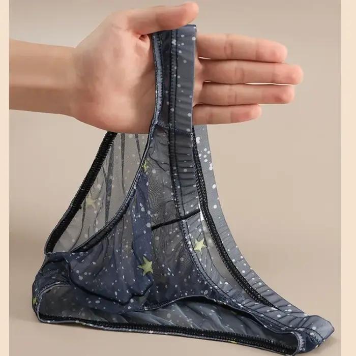 Sous-vêtements pour hommes en maille ultra-fine, imprimés, transparents, sexy avec poche en U, taille basse, confortables et respirants, polyesters et élasthanne, pour toutes les saisons