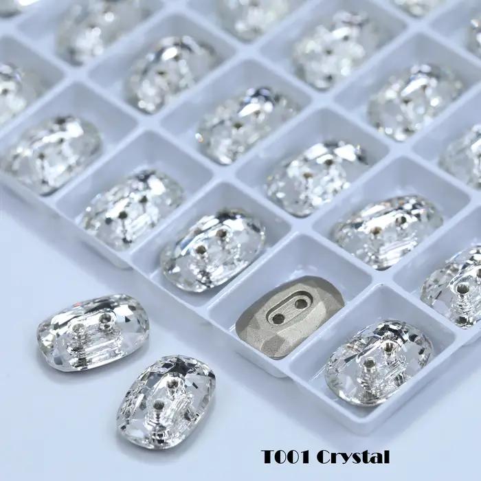 Boutons ronds octogonaux à 2 trous en strass, version effet pierre, blancs, en cristal de haute qual