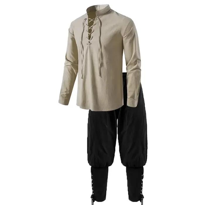 2 pièces rétro Vintage médiéval Renaissance Cosplay Costume tenues Pirate Viking Halloween décontrac