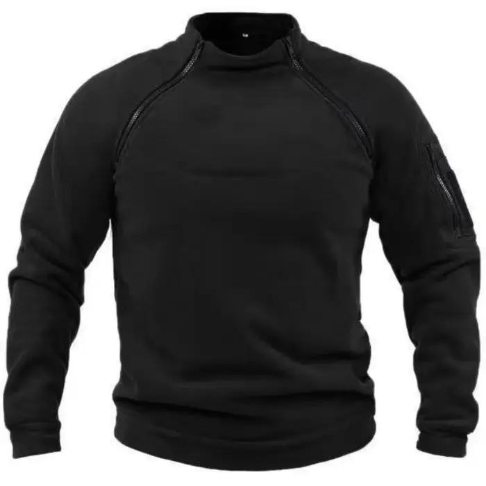 Sweat-shirt polaire pour hommes, chaud et respirant, avec fermeture éclair tactique, col debout, man