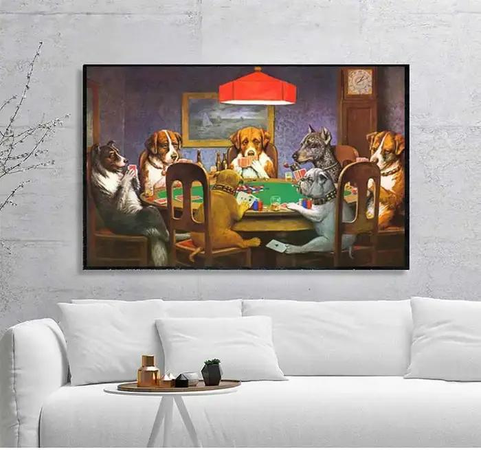 Chiens jouant au Poker drôle Art affiche et impressions mur Art photo Cool chien de compagnie carlin en Casino toile peinture animalerie décor