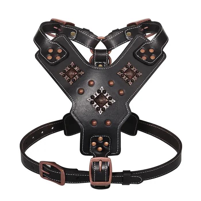 HarNISSAN-Grand chien en cuir véritable SFP, contrôle rapide, animal de compagnie durable, vernis po