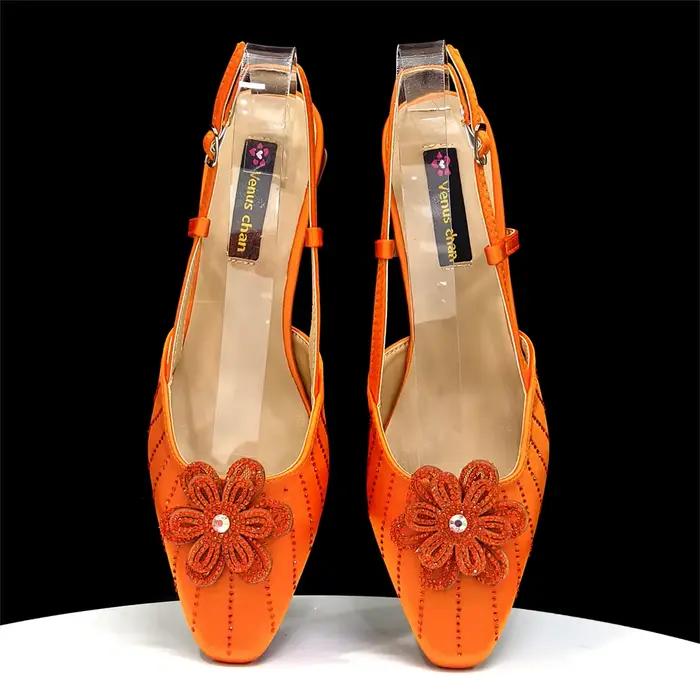 Venus Chan Ensemble de pochette élégante à talons orange et strass pour femme - Parfait pour les fêt