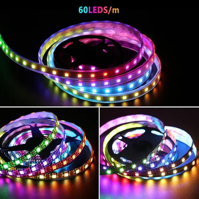 Bande lumineuse LED intelligente RGBIC, WS2812B, DC5V, USB, IC adressable, 30/60 Pixels, LED, m, IP3