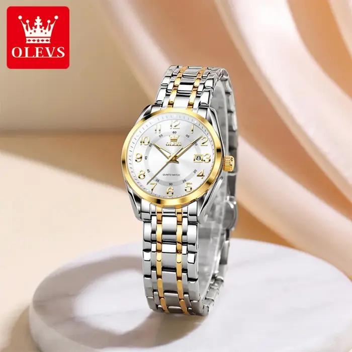 Montre femme OLEVS 3666 bracelet acier digital étanche calendrier quartz