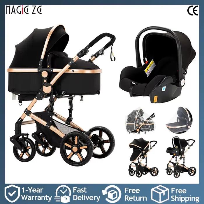 Poussette compacte 3 en 1, combos de poussette de siège d'auto, poussette de bébé multifonctionnelle