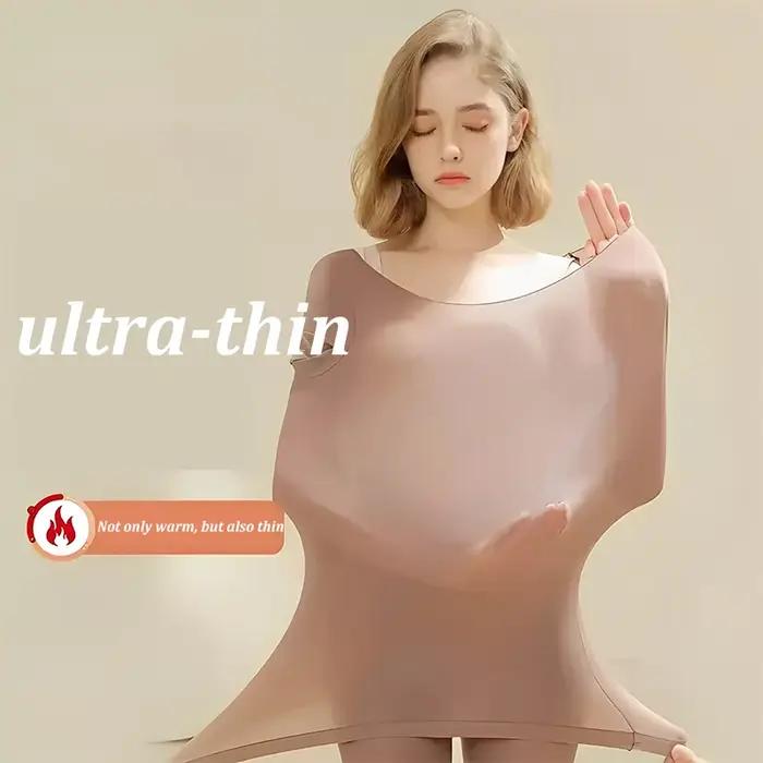 Sous-vêtement thermique double couche en nylon et élasthanne pour femmes, lingerie chaude, confort douillet, occasions hivernales et cadeaux personnalisés