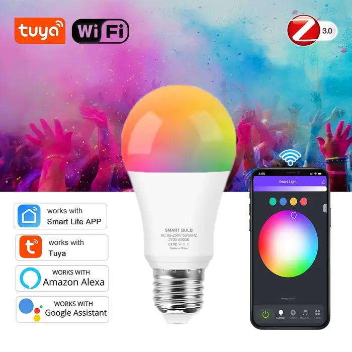 Tuya Wifi ampoule intelligente RGB E27 Zigbee ampoule Led maison intelligente Tuya Zigbee lampe 110V