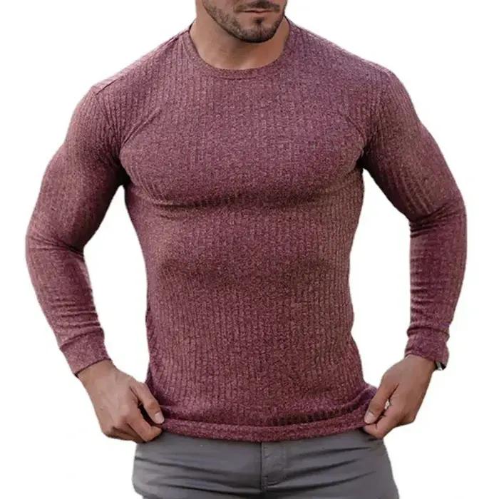 T-Shirts de gymnastique unis à manches longues pour hommes