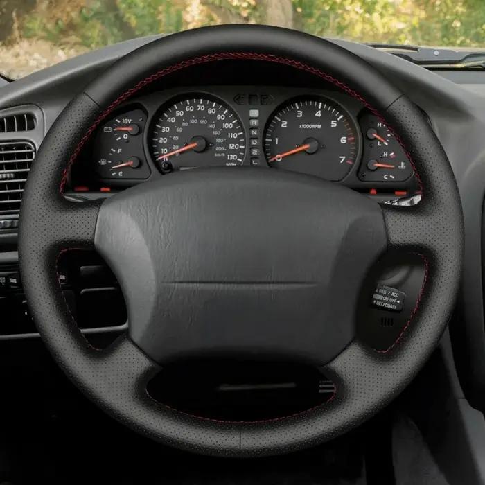 Housse de volant de voiture antidérapante en cuir artificiel noir, accessoires de voiture pour Toyot