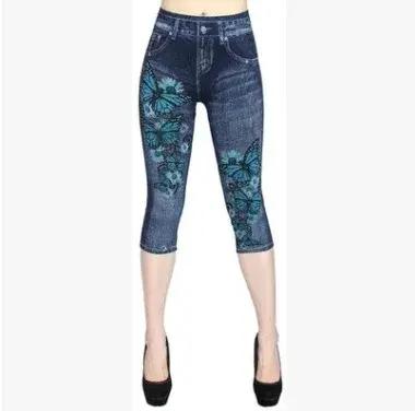 Femmes imprimer Imitation Denim Leggings maigre extensible pantacourt en plein air Jogging marche mode taille haute Legg