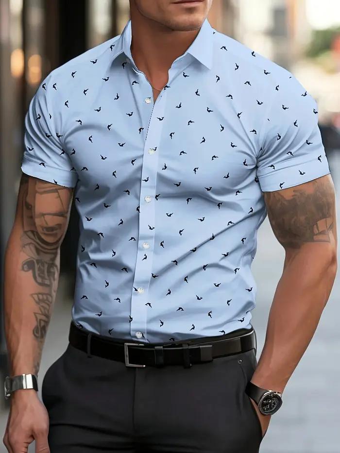 Chemise décontractée à manches courtes pour hommes – Tissu léger et respirant d'été avec imprimé poisson bleu vibrant