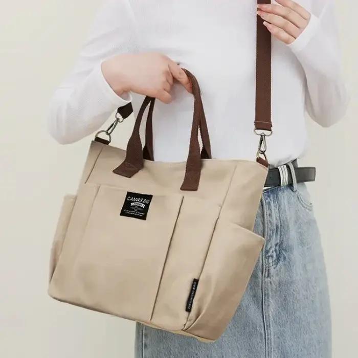 Sac à main en toile pour femmes, sac Simple pour étudiant, grande capacité, épaule horizontale incli