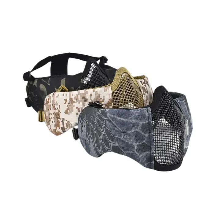 Hunting Foldable Mesh Mask With Ear Protection Airsoft Half Face Paintball Shoot