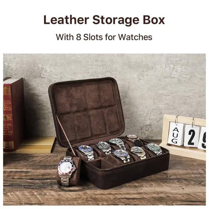 Étui de montre de luxe en cuir véritable pour hommes, boîte de rangement de bijoux, boîte de voyage