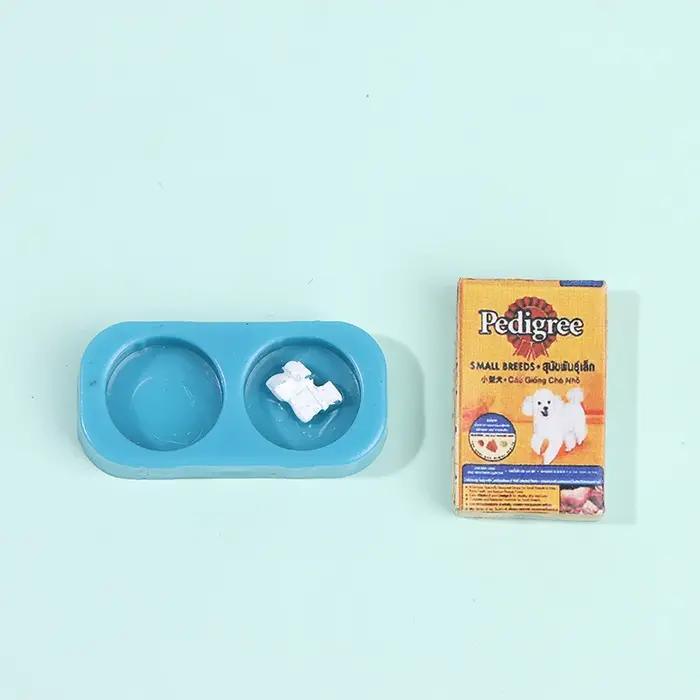 1/12 Dollhouse Miniature Pour Animaux De Compagnie Chien Chat Alimentaire avec Bol Cuisine Décor De Jardin Maison De Poupée Accessoires