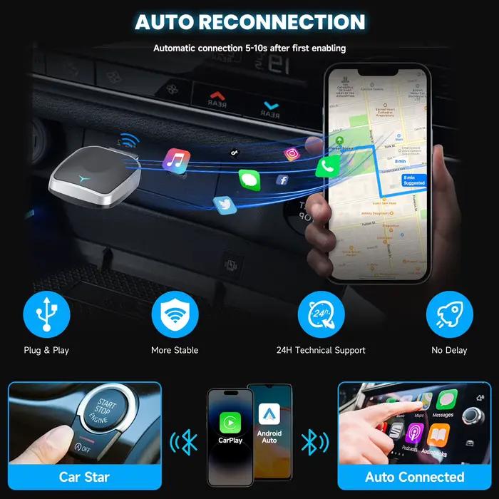 Adaptateur CarPlay filaire vers sans fil 2 en 1