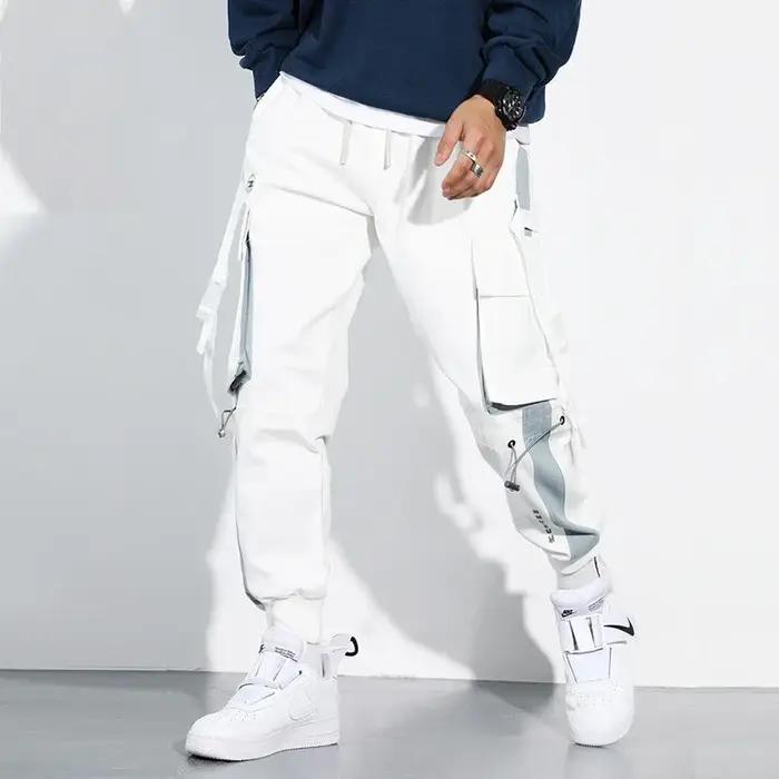 Pantalon cargo homme classique à cordon - Poches à rabat lettré - Coupe ample élastique pour travail et casual
