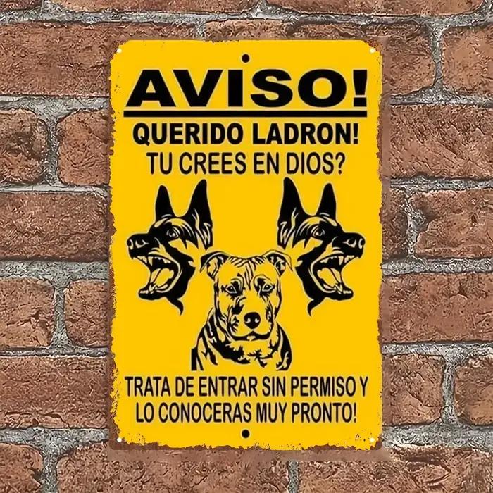 Avertissement espagnol avec motif de chien à trois têtes, décoration murale traditionnelle pour la m