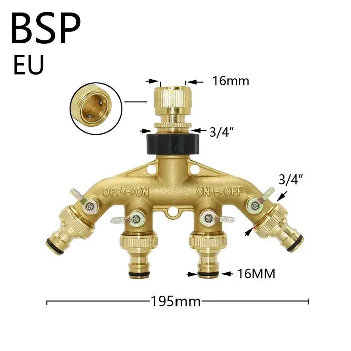 Séparateur de tuyau d'arrosage en plastique et laiton, 3/4 pouces, 2/4 voies, connecteur d'arrosage