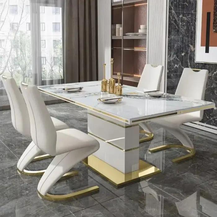 Ensemble de table à manger carrée en marbre, 4 chaises, 6 chaises, meubles de salle à manger dorés d
