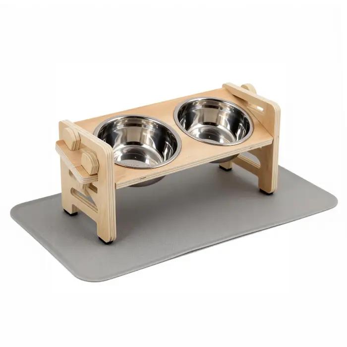Tapis de nourriture surélevé pour chiots, gamelles surélevées, distributeur de nourriture et d'eau 15 ° Support incliné avec 2 bols en acier inoxydable pour petits chiens et chats