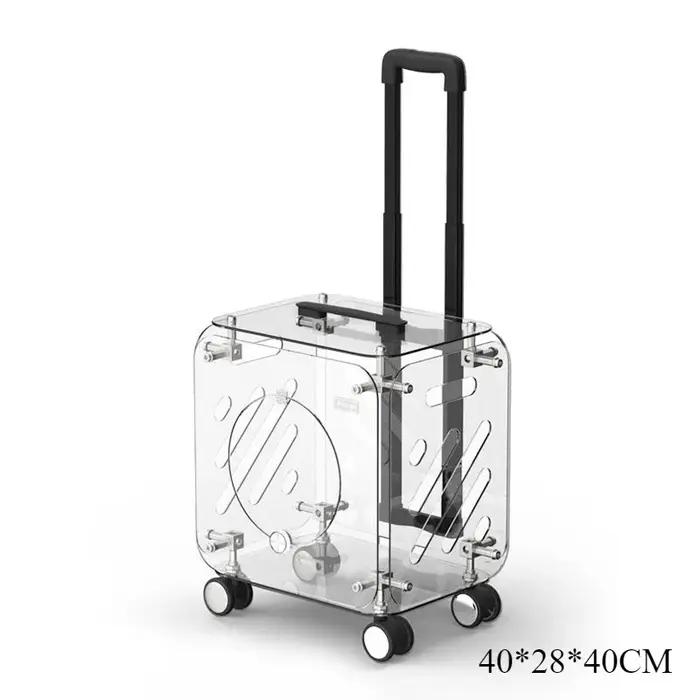 Chariot de voyage transparent pour animaux de compagnie, bagages à main portables, étui à avion, gra