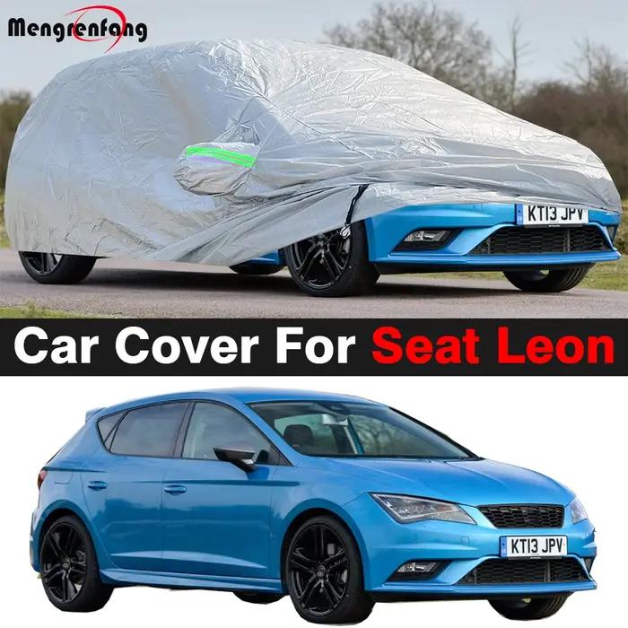 Housse de voiture en polypropylène 170T pour Seat Leon 1998-2025 résistante aux UV et aux intempéries avec poches de miroirs pour protection extérieure et intérieure