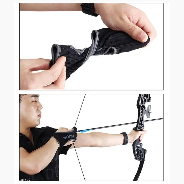 Gants de tir à l'arc 3 doigts en cuir anti-dérapant respirant pour chasse à l'arc recurve