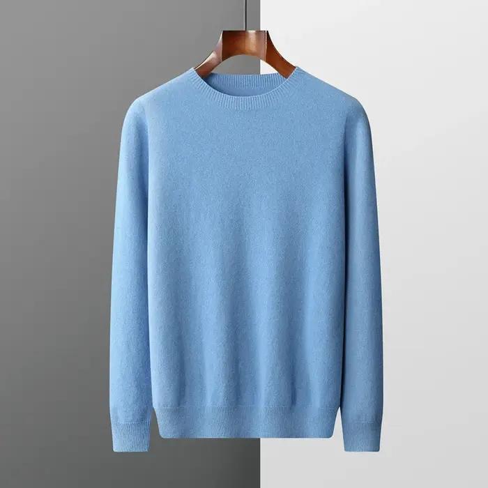 100% laine mérinos pull homme col rond basique laine pull automne hiver à manches longues doux chaud