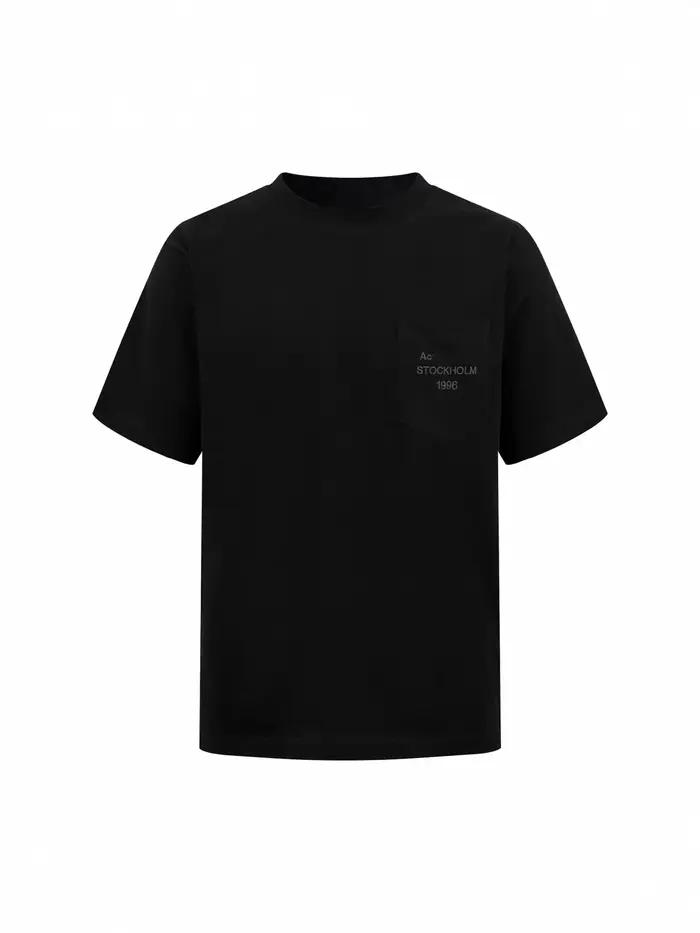 T-shirt en coton biologique à manches courtes avec poche brodée, style streetwear unisexe, coupe con