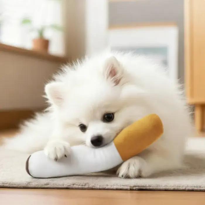 Jouet à mâcher en forme de cigare pour chien, jouet grinçant en polaire résistante pour nettoyage des dents et jeu amusant